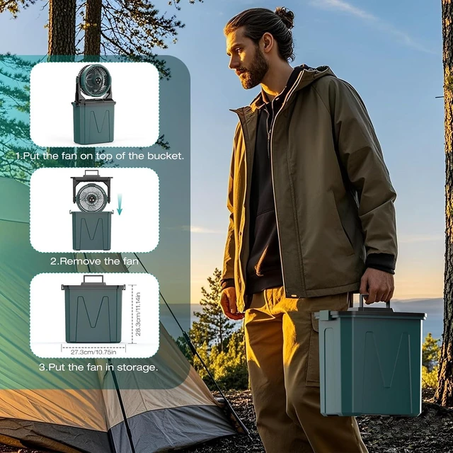 Alt view image 7 of 7 - Portable Misting Fan with Rechargeable Battery,4-Speed Adjustable,9L Water Tank,20000mAh USB Charging,Quiet Operation, Ideal for Outdoor,Camping,Fishing,Travel,and Home Use