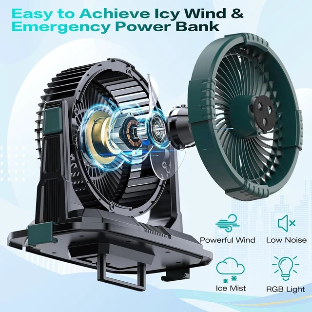 Alt view image 6 of 7 - Portable Misting Fan with Rechargeable Battery,4-Speed Adjustable,9L Water Tank,20000mAh USB Charging,Quiet Operation, Ideal for Outdoor,Camping,Fishing,Travel,and Home Use