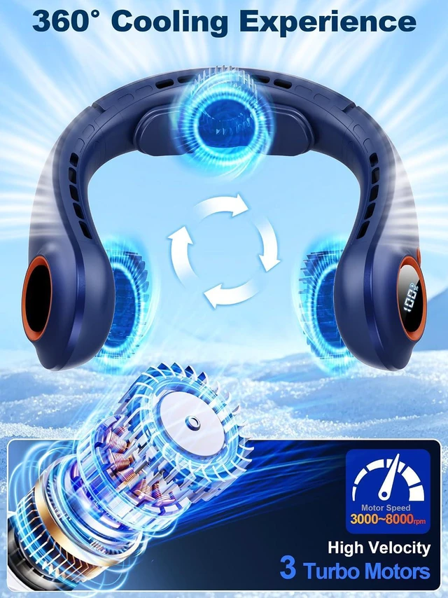 Alt view image 2 of 7 - Portable Neck Fan with Neck Support, All Around Airflow, Rechargeable Wearable Fan for Outdoor and Indoor, Festival Gifts for Men Women