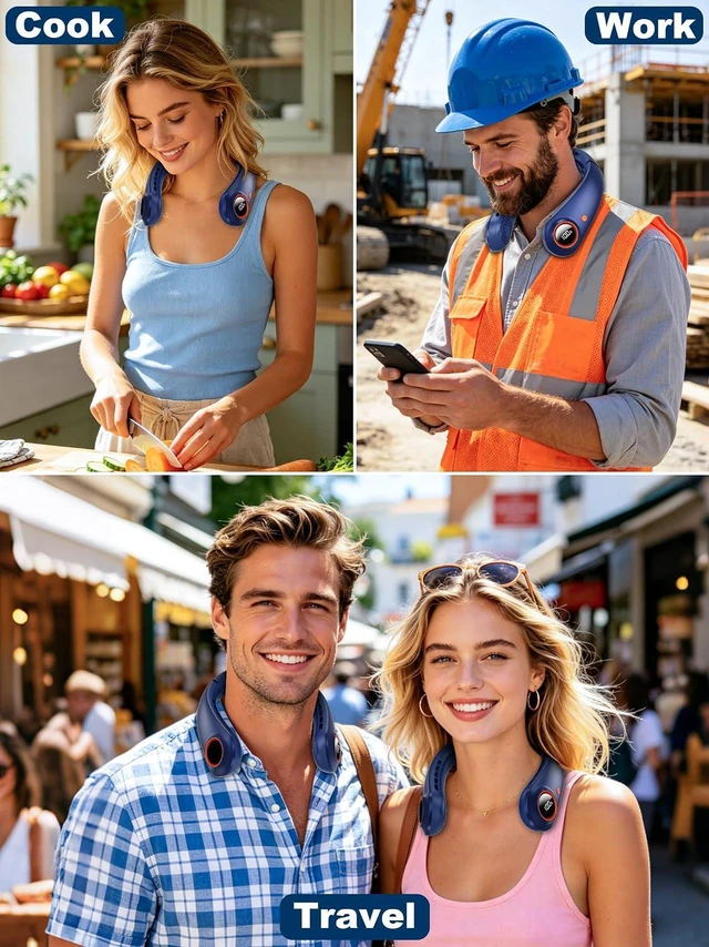 Alt view image 7 of 7 - Portable Neck Fan with Neck Support, All Around Airflow, Rechargeable Wearable Fan for Outdoor and Indoor, Festival Gifts for Men Women