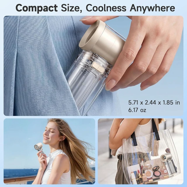 Alt view image 7 of 7 - Handheld Misting Fan, Portable Personal Turbo Fan with Nano Mist Spray, 6 Wind Speed, 40ml Water Tank, LED Light, 3000mAh USB Rechargeable for Travel, Outdoors, Camping, Home and Office Use - Beige