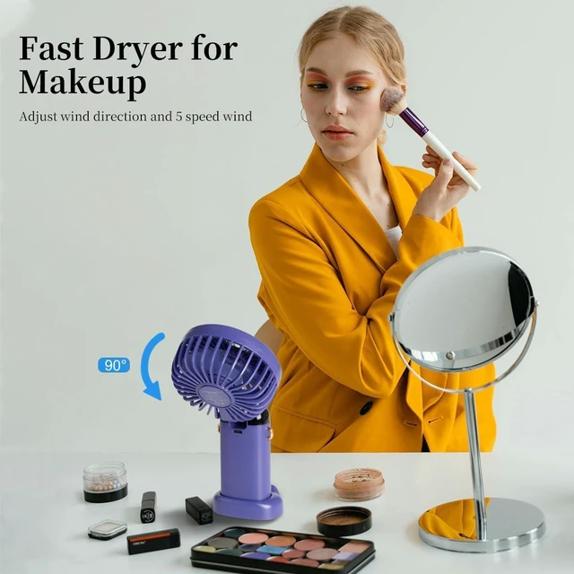 Alt view image 2 of 6 - 5 PCS Portable Handheld Fan, 12 hours Upgrade 3200mAh Mini Fan with Stand, 90° Foldable, 5 Speed Wind, 3 in 1 Personal Small Fans, Makeup Fans for Women (Purple, Green,Pink,Blue,White)
