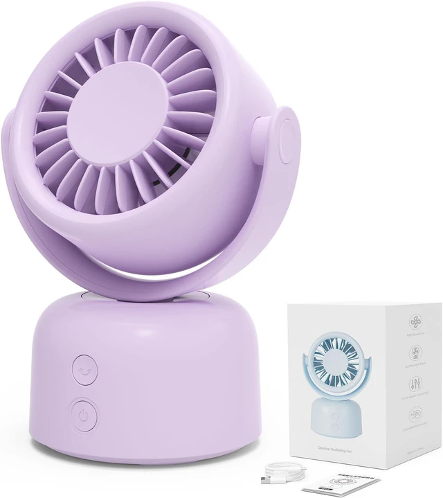 Main image of Small Oscillating Desk Fan, Rechargeable USB C Personal Fan, 3 Speeds Quiet Mini Desk Fan with Auto 90° Oscillation & 120° Manual Tilt, 3600mAh Battery Operated Portable Fan for Home Office Bedroom