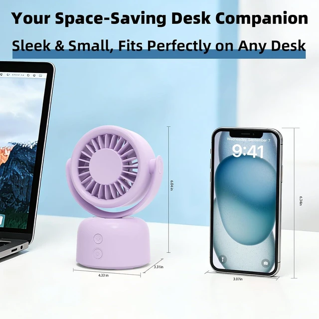 Alt view image 3 of 7 - Small Oscillating Desk Fan, Rechargeable USB C Personal Fan, 3 Speeds Quiet Mini Desk Fan with Auto 90° Oscillation & 120° Manual Tilt, 3600mAh Battery Operated Portable Fan for Home Office Bedroom