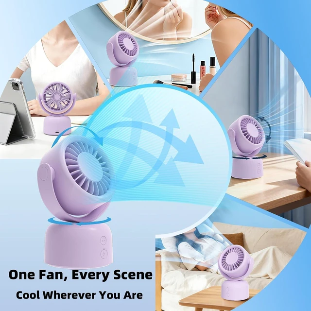 Alt view image 7 of 7 - Small Oscillating Desk Fan, Rechargeable USB C Personal Fan, 3 Speeds Quiet Mini Desk Fan with Auto 90° Oscillation & 120° Manual Tilt, 3600mAh Battery Operated Portable Fan for Home Office Bedroom