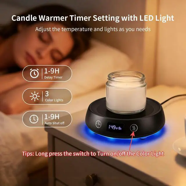 Alt view image 3 of 7 - Coffee Mug Warmer & Mug Set, Electric Beverage Cup Warmer for Desk, Candle Warmer Plate with Delay Start Timer, 3 Colored Light Milk Tea Water Warmer for Home Office Birthday Present