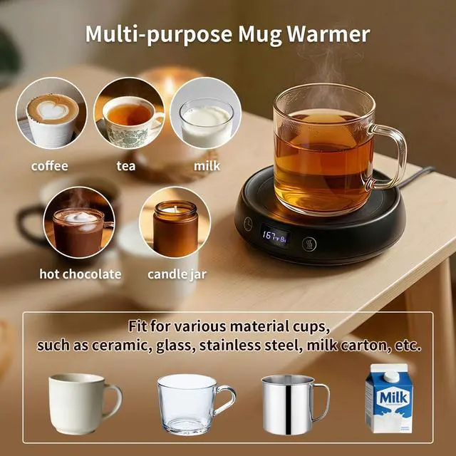 Alt view image 6 of 7 - Coffee Mug Warmer & Mug Set, Electric Beverage Cup Warmer for Desk, Candle Warmer Plate with Delay Start Timer, 3 Colored Light Milk Tea Water Warmer for Home Office Birthday Present
