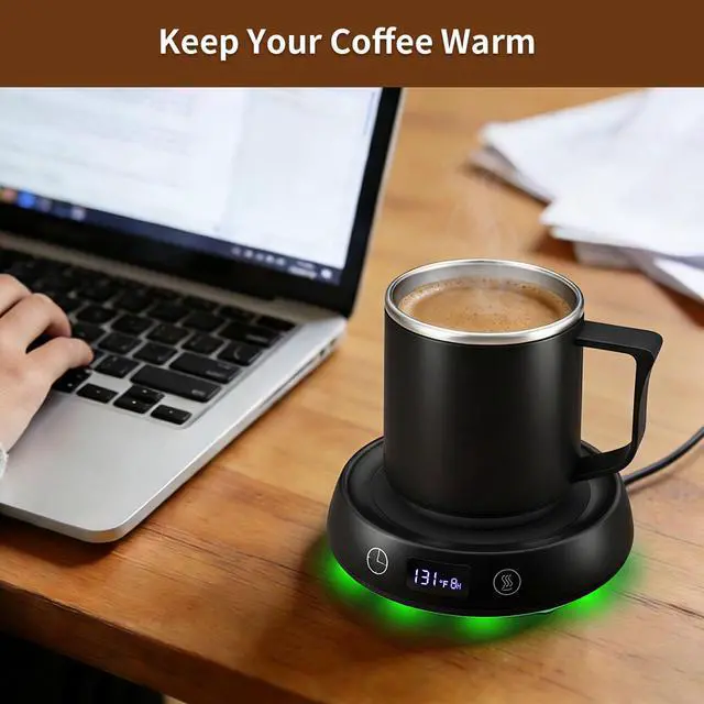 Alt view image 7 of 7 - Coffee Mug Warmer & Mug Set, Electric Beverage Cup Warmer for Desk, Candle Warmer Plate with Delay Start Timer, 3 Colored Light Milk Tea Water Warmer for Home Office Birthday Present