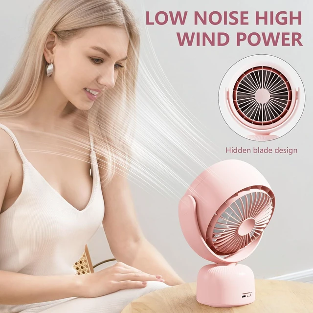 Alt view image 5 of 7 - 6000mah Rechargeable table Fan, Portable Fan with LED Makeup Mirror 5-Speed Quiet Cooling Fan|3 Level Dimming led vanity mirror with light fan | USB-Powered For Home/Office/Kitchen (Pink)