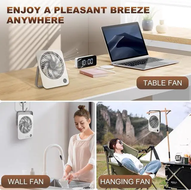 Alt view image 7 of 7 - Rechargeable Travel Fan - Ultra Slim & Quiet Personal Fan for Cruise 4 Speeds 180° Folding, Compact Cooling for Office Bedroom, Camping Travel Essentials (White)