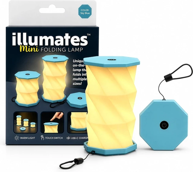 Main image of Mini Foldable LED Desk Lamp USB Rechargeable & Portable - Dimmable Touch Control Light with Adjustable Height up to 5 1/2 for Office, Travel, Bedside - Sleek & Modern (Sky)