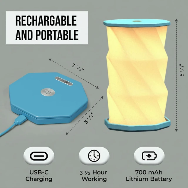 Alt view image 5 of 7 - Mini Foldable LED Desk Lamp USB Rechargeable & Portable - Dimmable Touch Control Light with Adjustable Height up to 5 1/2 for Office, Travel, Bedside - Sleek & Modern (Sky)