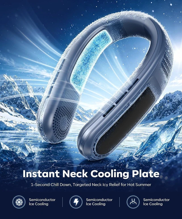 Alt view image 2 of 7 - Beyn Neck Air Conditioner, Portable Neck Cooler Bladeless Rechargeable 6000mAh, Strong Cooling Neck Fan with 3 Speeds, Lightweight Hands Free Personal Cooler for Travel Office Outdoor Summer