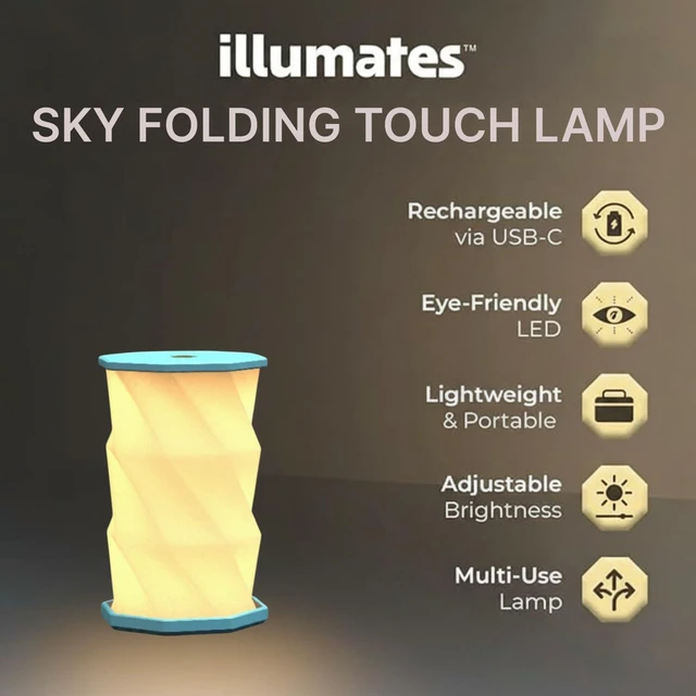 Alt view image 2 of 7 - Mini Foldable LED Desk Lamp USB Rechargeable & Portable - Dimmable Touch Control Light with Adjustable Height up to 5 1/2 for Office, Travel, Bedside - Sleek & Modern (Sky)