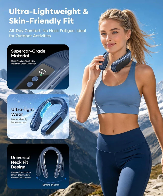 Alt view image 5 of 7 - Beyn Neck Air Conditioner, Portable Neck Cooler Bladeless Rechargeable 6000mAh, Strong Cooling Neck Fan with 3 Speeds, Lightweight Hands Free Personal Cooler for Travel Office Outdoor Summer