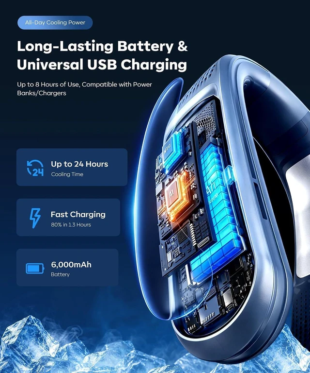 Alt view image 6 of 7 - Beyn Neck Air Conditioner, Portable Neck Cooler Bladeless Rechargeable 6000mAh, Strong Cooling Neck Fan with 3 Speeds, Lightweight Hands Free Personal Cooler for Travel Office Outdoor Summer