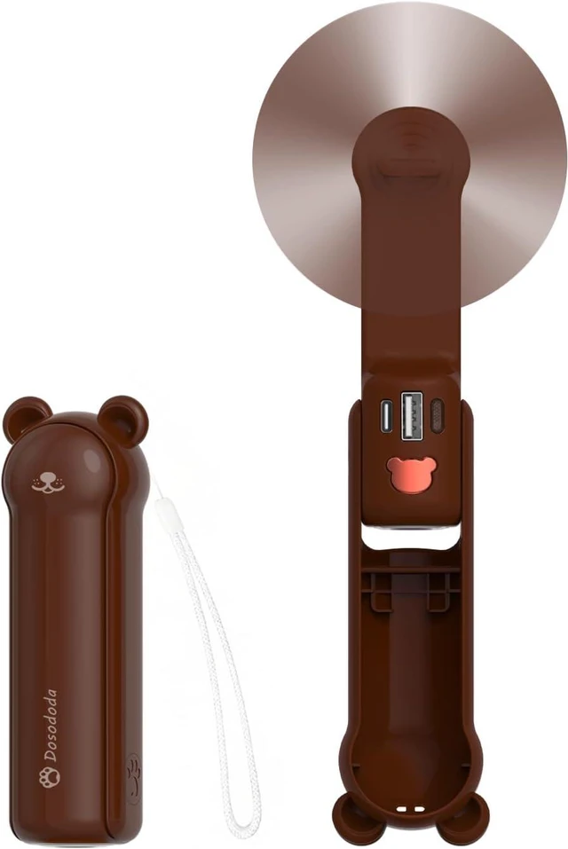 Main image of Portable Handheld Fan, 3 in 1 Mini Personal Fan, 3 Speeds 26 hours working time USB Rechargeable Small Pocket Fan with Power Bank, Flashlight, Gifts for Women Men Kids Outdoor(brown)