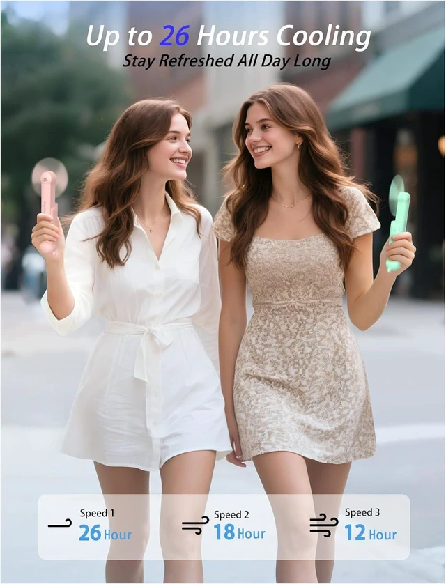 Alt view image 3 of 7 - Portable Handheld Fan, 3 in 1 Mini Personal Fan, 3 Speeds 26 hours working time USB Rechargeable Small Pocket Fan with Power Bank, Flashlight, Gifts for Women Men Kids Outdoor(brown)