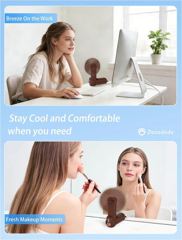 Alt view image 4 of 7 - Portable Handheld Fan, 3 in 1 Mini Personal Fan, 3 Speeds 26 hours working time USB Rechargeable Small Pocket Fan with Power Bank, Flashlight, Gifts for Women Men Kids Outdoor(brown)