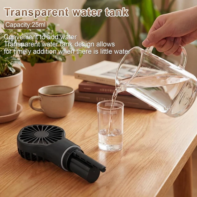 Alt view image 5 of 7 - 2 Pack Portable Misting Fans Rechargeable Handheld Spray Fans with 30ml Water Tank 4-speed Personal Cooling Fan, USB-c Mini Hand Fan for Travel Outdoor Sports Camping Office Home