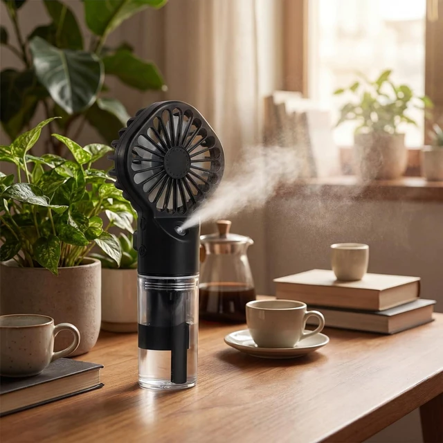Alt view image 6 of 7 - 2 Pack Portable Misting Fans Rechargeable Handheld Spray Fans with 30ml Water Tank 4-speed Personal Cooling Fan, USB-c Mini Hand Fan for Travel Outdoor Sports Camping Office Home