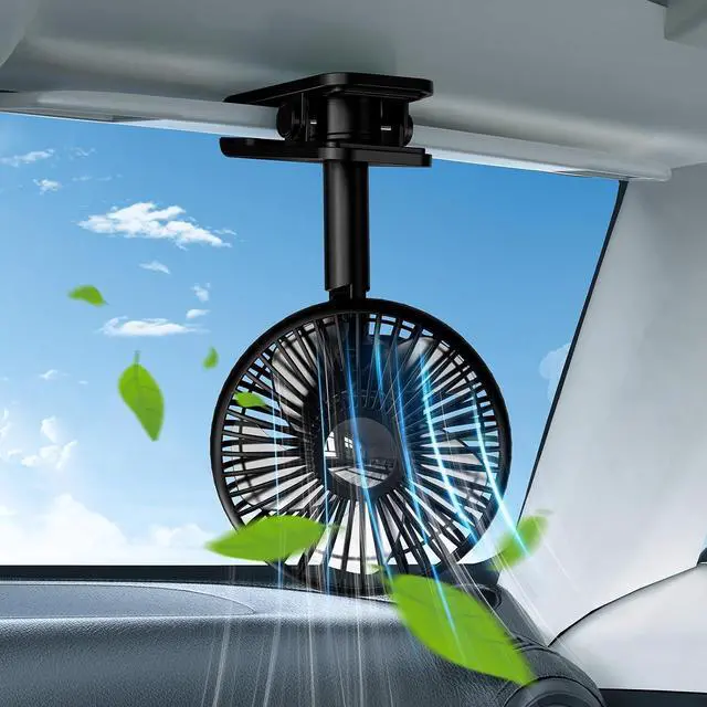 Main image of USB Car Fan Oscillating Rechargeable Fan with Colorful Light Battery Powered, 360° Rotatable Portable Clip Visor Fans That Blow Cold Air, Small Cooler Mini Silent, for Vehicle Van Truck Suv Rv