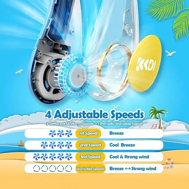 Alt view image 4 of 7 - Kids Neck Fan, Portable Bladeless Neck Fan for Kids, 2600mAh Rechargeable Cooling Fan for 4-14Y Girls Boys with Unicorn Stickers, 4 Speeds & Lightweight Wearable Quiet Fan for Study/Camping/Travel
