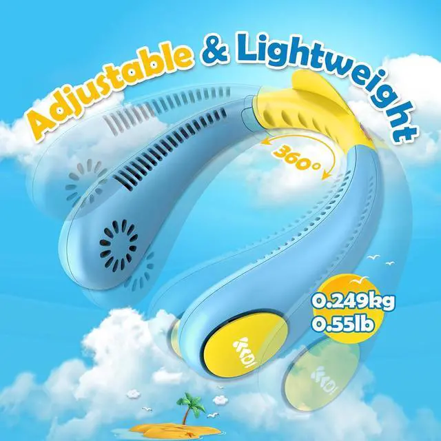 Alt view image 5 of 7 - Kids Neck Fan, Portable Bladeless Neck Fan for Kids, 2600mAh Rechargeable Cooling Fan for 4-14Y Girls Boys with Unicorn Stickers, 4 Speeds & Lightweight Wearable Quiet Fan for Study/Camping/Travel