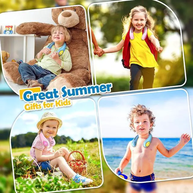 Alt view image 7 of 7 - Kids Neck Fan, Portable Bladeless Neck Fan for Kids, 2600mAh Rechargeable Cooling Fan for 4-14Y Girls Boys with Unicorn Stickers, 4 Speeds & Lightweight Wearable Quiet Fan for Study/Camping/Travel