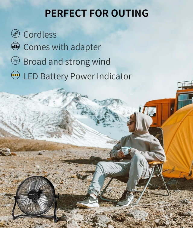 Alt view image 6 of 7 - Rechargeable Floor Fan,16 Inch Battery Operated Fan Cordless High Velocity Fan with Metal Blade Run Up to 48 Hours,360 Degree Tilt ,12 Speed,15600 mAh Battery Powered Fan for Garage,Camping, Travel