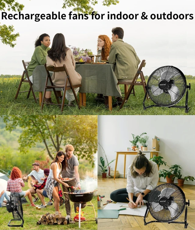 Alt view image 7 of 7 - Rechargeable Floor Fan,16 Inch Battery Operated Fan Cordless High Velocity Fan with Metal Blade Run Up to 48 Hours,360 Degree Tilt ,12 Speed,15600 mAh Battery Powered Fan for Garage,Camping, Travel