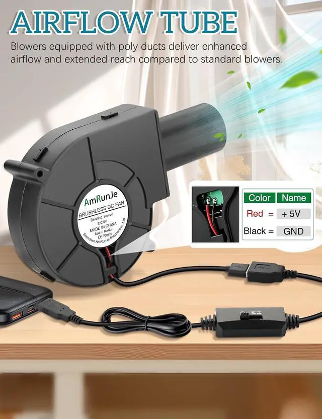 Alt view image 4 of 7 - USB Blower Fan 97mm x 33mm 5V Cooling DC Brushless Centrifugal Fan with Tube 3 Speed for Electronics Computer 3D Printer Receiver Cabinet