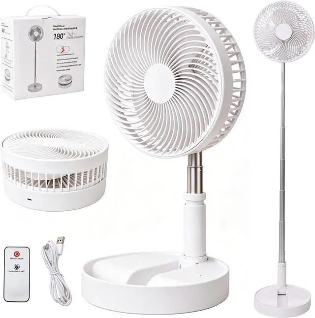 Main image of Portable Desk Fan,Foldable Fan Pedestal Stand Floor Fan Adjustable Height from 14.2 inch to 39inch, 4 Speeds & Time Settings,7200mAh Rechargeable Battery Telescopic Oscillate USB Charging (WHITE)