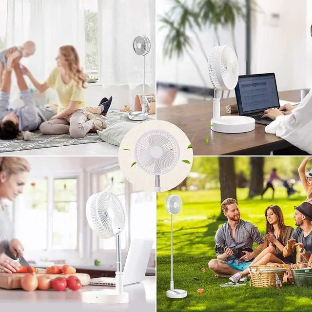 Alt view image 2 of 7 - Portable Desk Fan,Foldable Fan Pedestal Stand Floor Fan Adjustable Height from 14.2 inch to 39inch, 4 Speeds & Time Settings,7200mAh Rechargeable Battery Telescopic Oscillate USB Charging (WHITE)