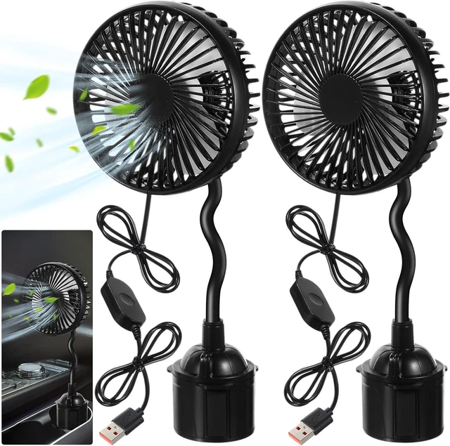 Main image of DaisyInner 2pcs Car Fan USB Fan Cup Holder Portable Vehicle Cooling Fan USB Powered 3 Speeds 360°rotation with Flexible Gooseneck Adjustable Base Car Fan for Car Van Truck Suv Sedan Boat Supply