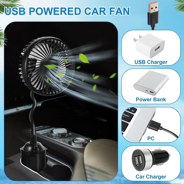 Alt view image 4 of 7 - DaisyInner 2pcs Car Fan USB Fan Cup Holder Portable Vehicle Cooling Fan USB Powered 3 Speeds 360°rotation with Flexible Gooseneck Adjustable Base Car Fan for Car Van Truck Suv Sedan Boat Supply