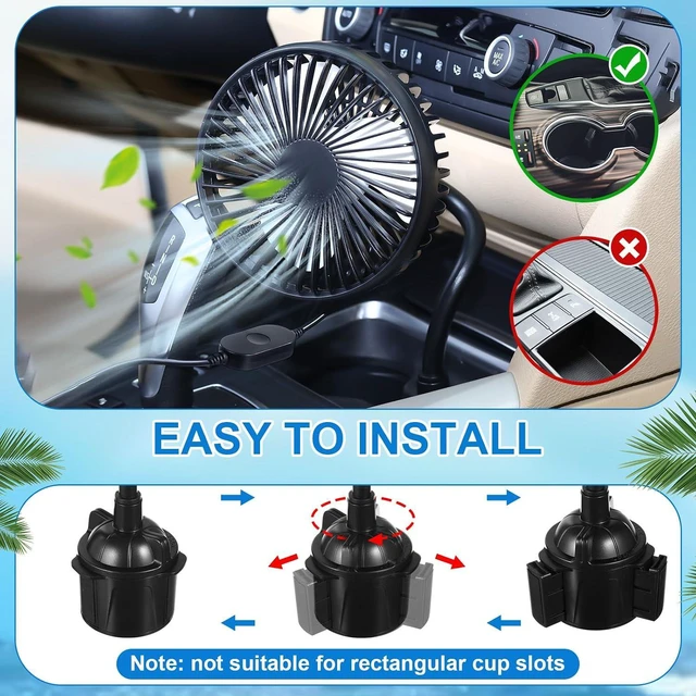 Alt view image 5 of 7 - DaisyInner 2pcs Car Fan USB Fan Cup Holder Portable Vehicle Cooling Fan USB Powered 3 Speeds 360°rotation with Flexible Gooseneck Adjustable Base Car Fan for Car Van Truck Suv Sedan Boat Supply