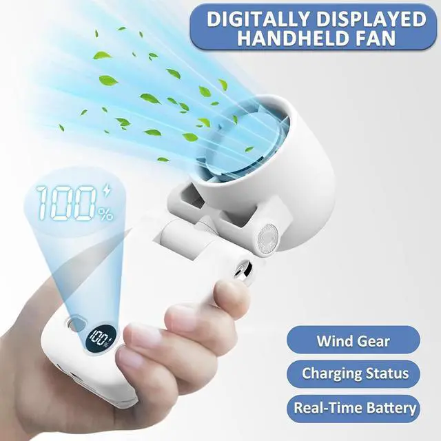 Alt view image 6 of 7 - Portable Handheld Fan, Ultra High RPM Clip-on Turbo Fan Rechargeable Personal Fans with LED Display 100 Speeds Wind Adjustable Angle, Multifunctional Mini Fans for Waist Table Neck (Sapphire Blue)