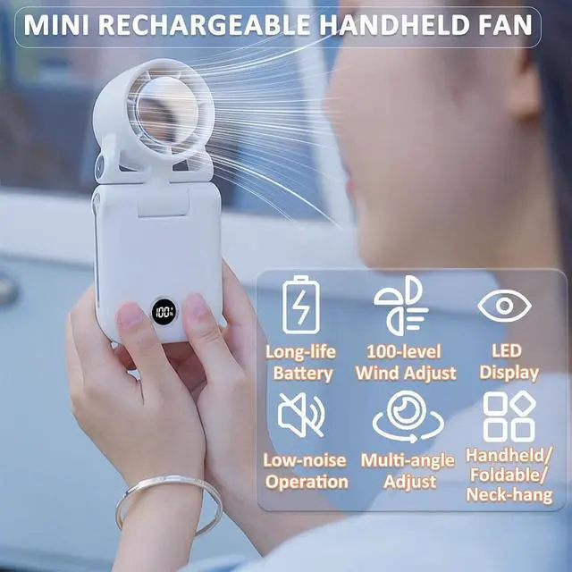 Alt view image 2 of 7 - Portable Handheld Fan, Ultra High RPM Clip-on Turbo Fan Rechargeable Personal Fans with LED Display 100 Speeds Wind Adjustable Angle, Multifunctional Mini Fans for Waist Table Neck (Sapphire Blue)