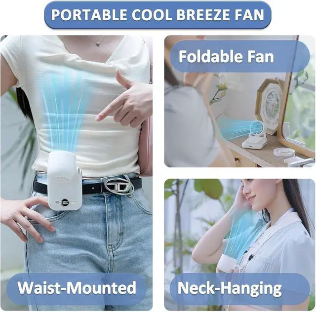 Alt view image 3 of 7 - Portable Handheld Fan, Ultra High RPM Clip-on Turbo Fan Rechargeable Personal Fans with LED Display 100 Speeds Wind Adjustable Angle, Multifunctional Mini Fans for Waist Table Neck (Sapphire Blue)