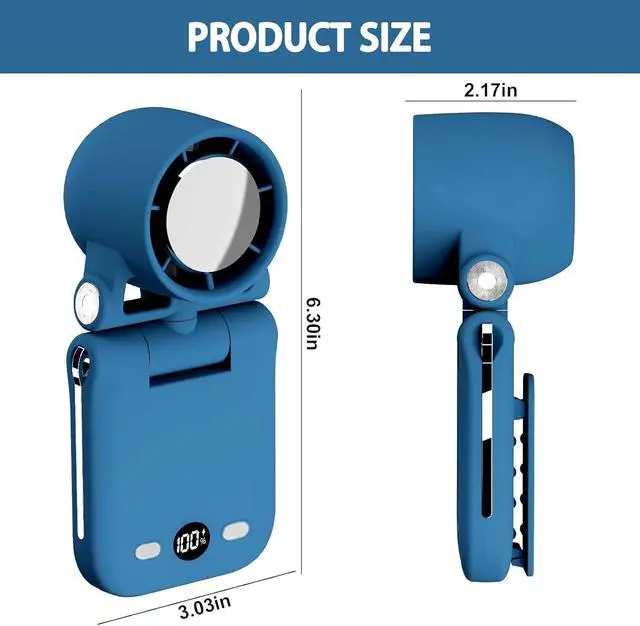 Alt view image 7 of 7 - Portable Handheld Fan, Ultra High RPM Clip-on Turbo Fan Rechargeable Personal Fans with LED Display 100 Speeds Wind Adjustable Angle, Multifunctional Mini Fans for Waist Table Neck (Sapphire Blue)