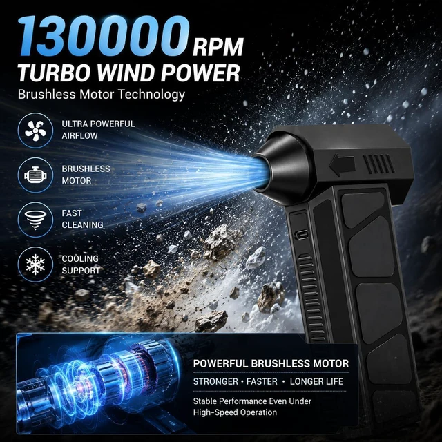 Alt view image 3 of 7 - Electric Air Duster Compressed Air Duster, 130000 RPM Cordless Blower
