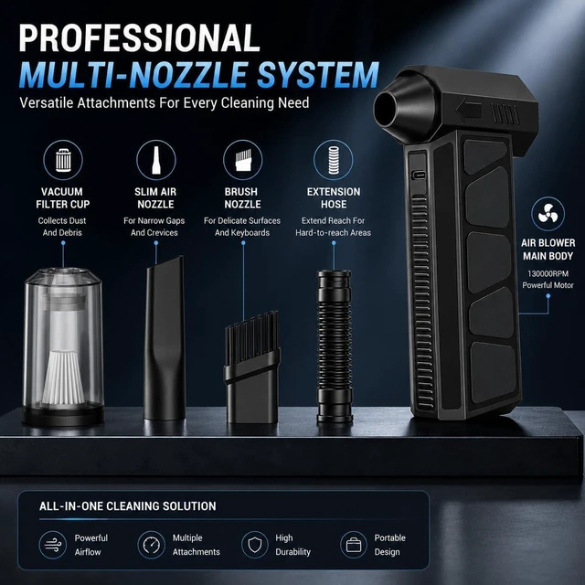 Alt view image 7 of 7 - Electric Air Duster Compressed Air Duster, 130000 RPM Cordless Blower