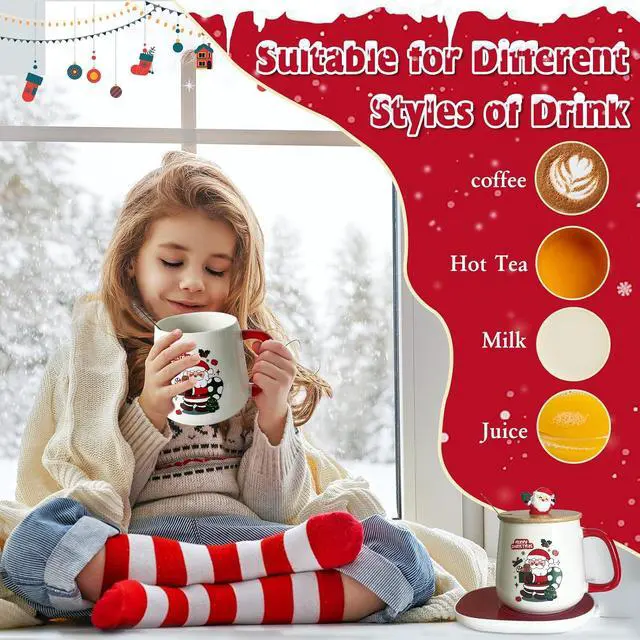 Alt view image 5 of 7 - Christmas Coffee Warmer with Mug Set, Coffee Cup Warmer Coffee Mug Warmer with Auto Shut Off for Desk Home Office, Coffee Gifts Xmas Gifts for Coffee Lovers Mom Her Wife Girlfriend Daughter