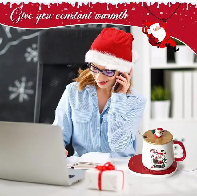 Alt view image 2 of 7 - Christmas Coffee Warmer with Mug Set, Coffee Cup Warmer Coffee Mug Warmer with Auto Shut Off for Desk Home Office, Coffee Gifts Xmas Gifts for Coffee Lovers Mom Her Wife Girlfriend Daughter