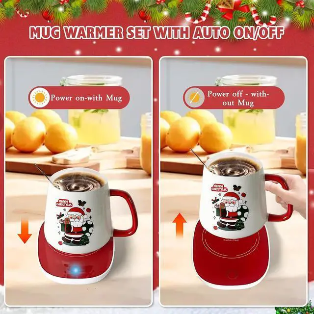Alt view image 3 of 7 - Christmas Coffee Warmer with Mug Set, Coffee Cup Warmer Coffee Mug Warmer with Auto Shut Off for Desk Home Office, Coffee Gifts Xmas Gifts for Coffee Lovers Mom Her Wife Girlfriend Daughter
