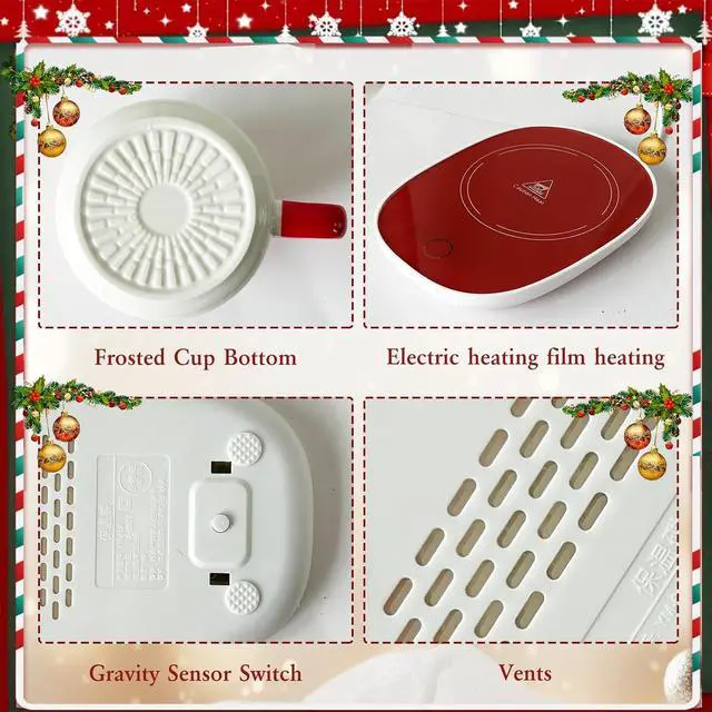 Alt view image 7 of 7 - Christmas Coffee Warmer with Mug Set, Coffee Cup Warmer Coffee Mug Warmer with Auto Shut Off for Desk Home Office, Coffee Gifts Xmas Gifts for Coffee Lovers Mom Her Wife Girlfriend Daughter