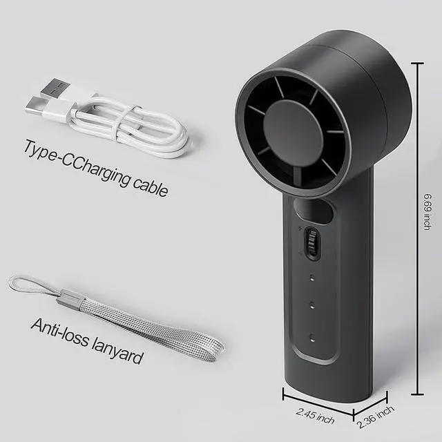 Alt view image 2 of 7 - Turbo Portable Handheld Fan, Speed(1-100) Adjustable Mini Portable Fan, 4000mAh Battery Rechargeable Personal Mini Fan, Small Handheld Fan with Digital Display for Travel, for Men, Black