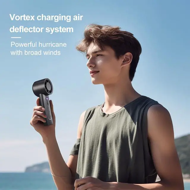 Alt view image 5 of 7 - Turbo Portable Handheld Fan, Speed(1-100) Adjustable Mini Portable Fan, 4000mAh Battery Rechargeable Personal Mini Fan, Small Handheld Fan with Digital Display for Travel, for Men, Black