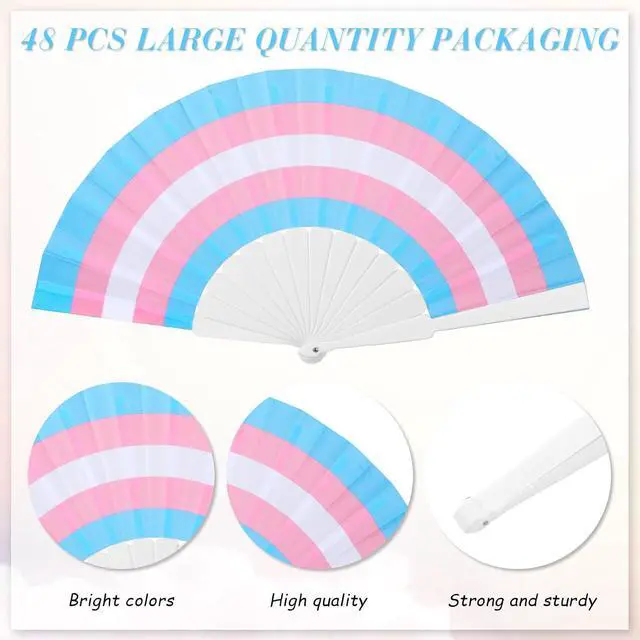 Alt view image 3 of 6 - Kigley 48 Pcs Rainbow Folding Fans Colorful LGBT Pride Month Hand Held Fan Gay Lesbian LGBTQ Parade Accessories for Rainbow Wedding Pride Party Decoration(White Fan Bone)